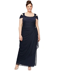 Alex Evenings Plus Draped Cold-Shoulder Dress