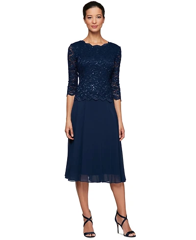 Alex Evenings Sequined Lace Contrast Dress