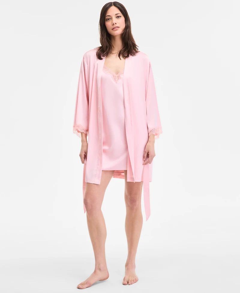 I.n.c. International Concepts Women's Lace-Trim Stretch Satin Robe