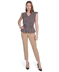 Tommy Hilfiger Women's Printed Smocked-Waist Flutter-Sleeve Blouse