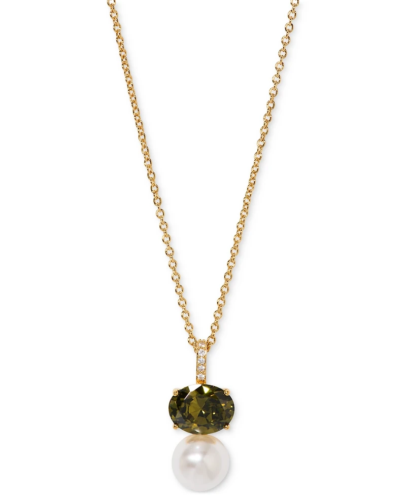 Eliot Danori Cubic Zirconia & Imitation Pearl Pendant Necklace, 16" + 2" extender, Exclusively at Macy's