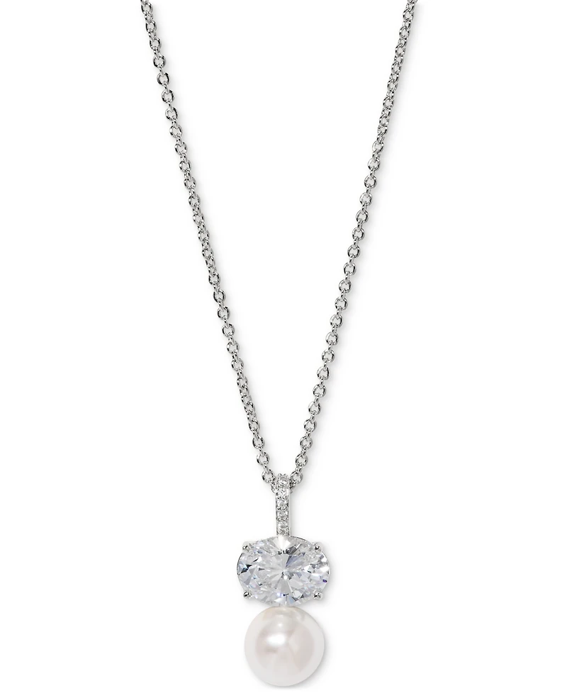 Eliot Danori Cubic Zirconia & Imitation Pearl Pendant Necklace, 16" + 2" extender, Exclusively at Macy's