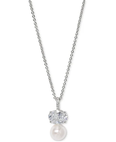 Eliot Danori Cubic Zirconia & Imitation Pearl Pendant Necklace, 16" + 2" extender, Exclusively at Macy's