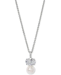 Eliot Danori Cubic Zirconia & Imitation Pearl Pendant Necklace, 16" + 2" extender, Exclusively at Macy's