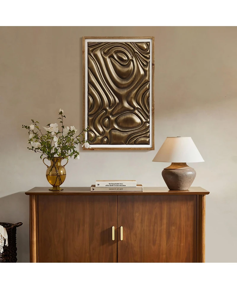 LuxenHome Gold Metal Abstract Wood Framed 20"W x 32" H Wall Decor