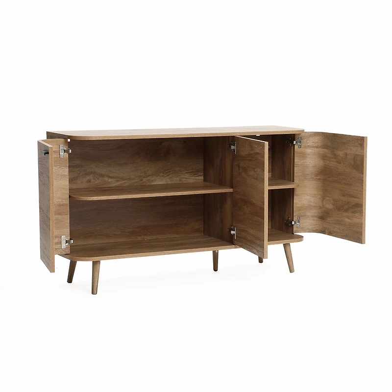 LuxenHome Natural Oak Manufactured Wood 3-Door 53.3-Inch Wide Buffet Cabinet