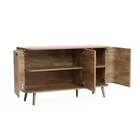 LuxenHome Natural Oak Manufactured Wood 3-Door 53.3-Inch Wide Buffet Cabinet