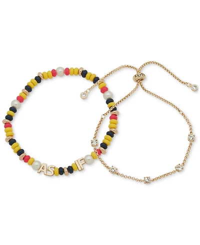 Clueless Gold-Tone 2-Pc. Set Crystal Slider & As If Mixed Bead Stretch Bracelets