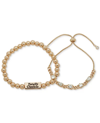 Clueless Gold-Tone 2-Pc. Set Crystal Slider & Totally Clueless Beaded Stretch Bracelets
