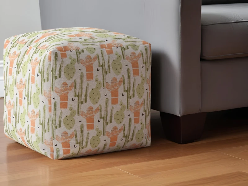 Cotton Pouf Ottoman with Cactus Design – Trendy & Soft