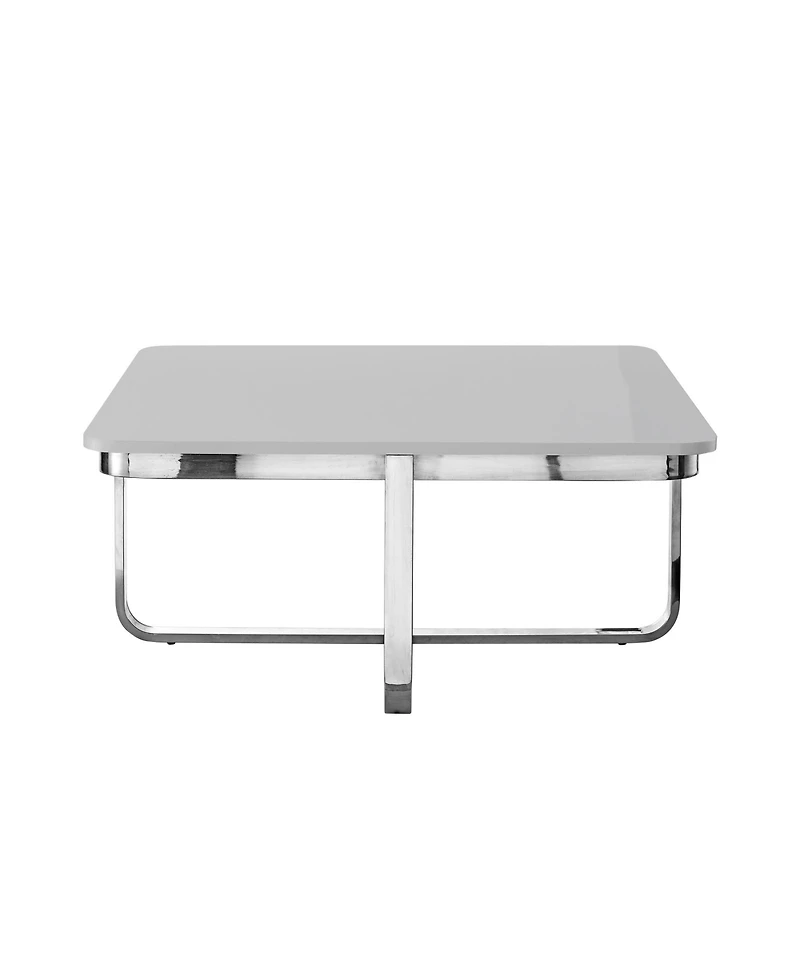 Stainless Steel and Metallic Wood Square Coffee Table – Sleek Sturdy