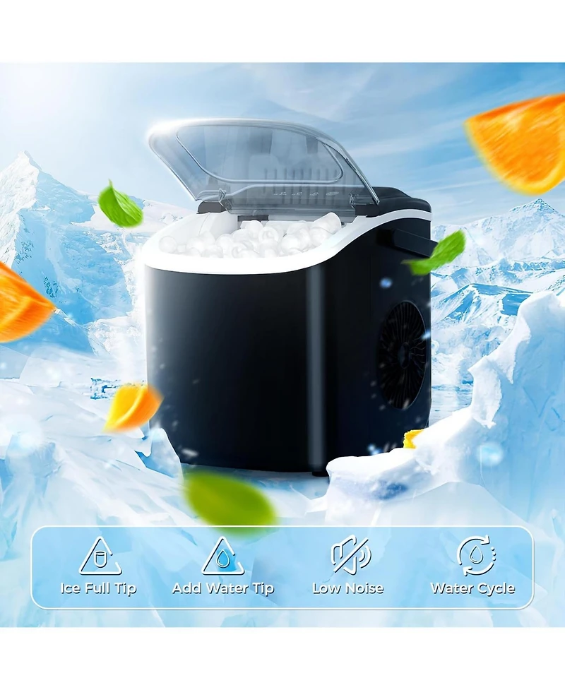 Zafro Countertop Ice Maker, Portable Machine with Self-Cleaning, 26.5 lbs/24H, Fast 9 Bullet Cubes 6 Mins, Compact Maker Basket &