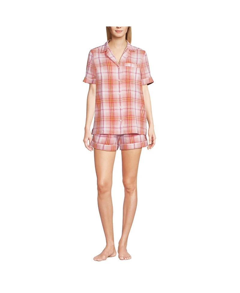 Lands' End Women Linen 2 Piece Pajama Set - Short Sleeve Top and Shorts