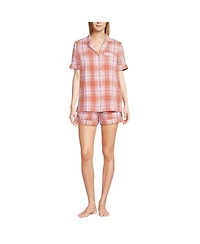 Lands' End Women Linen 2 Piece Pajama Set - Short Sleeve Top and Shorts