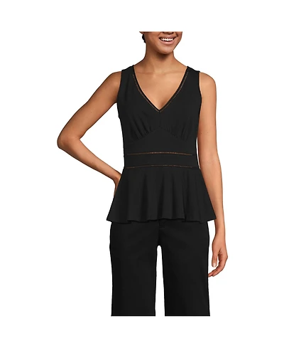 Lands' End Women's Lightweight Jersey Peplum V-Neck Tank Top