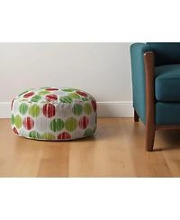 24" Green and White Cotton Round Polka Dots Pouf Ottoman
