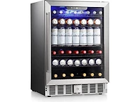 Zafro 24 Inch Wine Refrigerator, 5.1 Cu Ft Freestanding or Built-in Wine Fridge, Under Counter Stainless Steel Beverage Cooler with Glass Door
