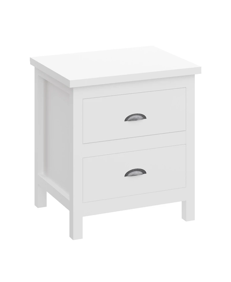 Two Drawer Nightstand with Solid Wood Top for Bedroom Storage