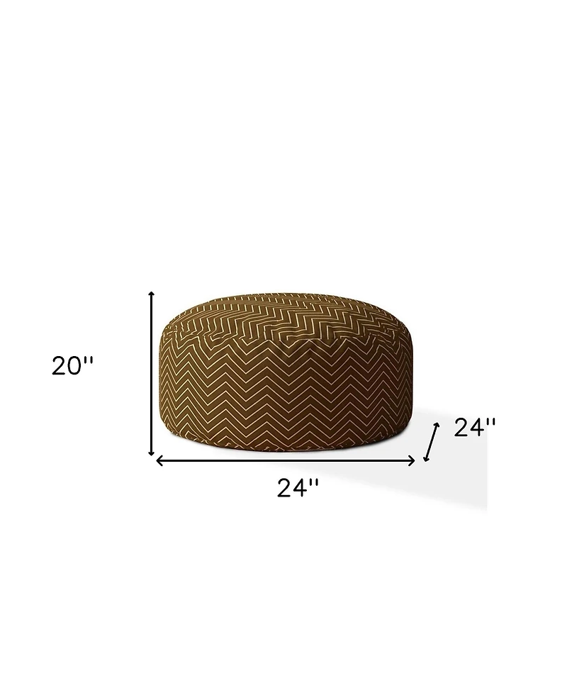 24" Brown Cotton Round Chevron Pouf Ottoman