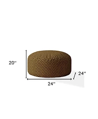 24" Brown Cotton Round Chevron Pouf Ottoman
