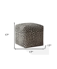 17" Beige Cotton Floral Pouf Ottoman