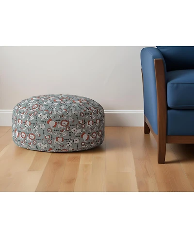 24" Gray and White Cotton Round Animal Print Pouf Ottoman