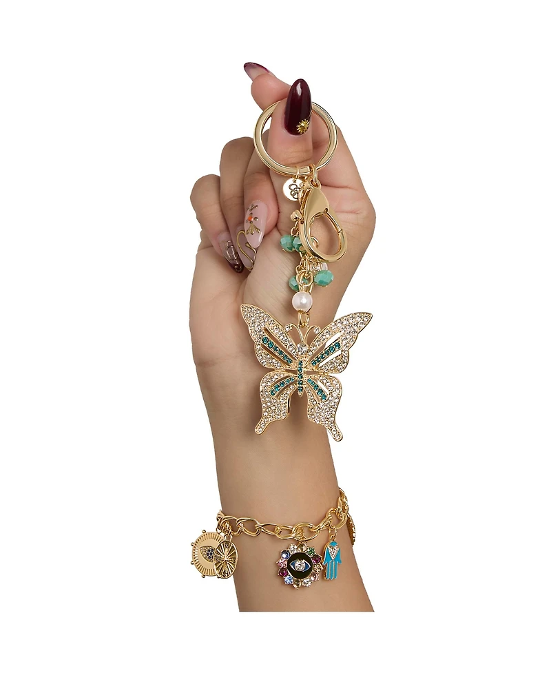 Jessica Simpson Butterfly Charm Keychain – Elegant Gold-Tone with Blue Accents