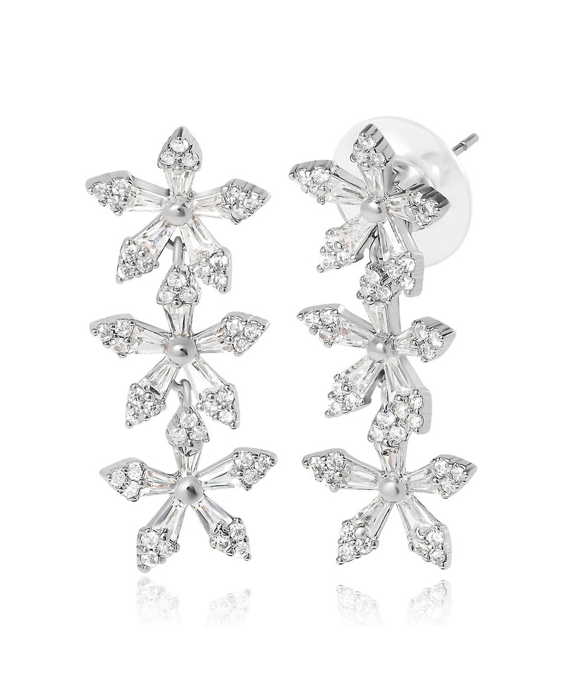 Jessica Simpson Crystal Snowflake Drop Earrings - Silver