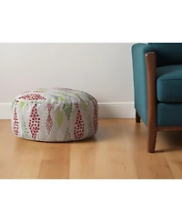 24" Ivory Cotton Round Polka Dots Pouf Ottoman