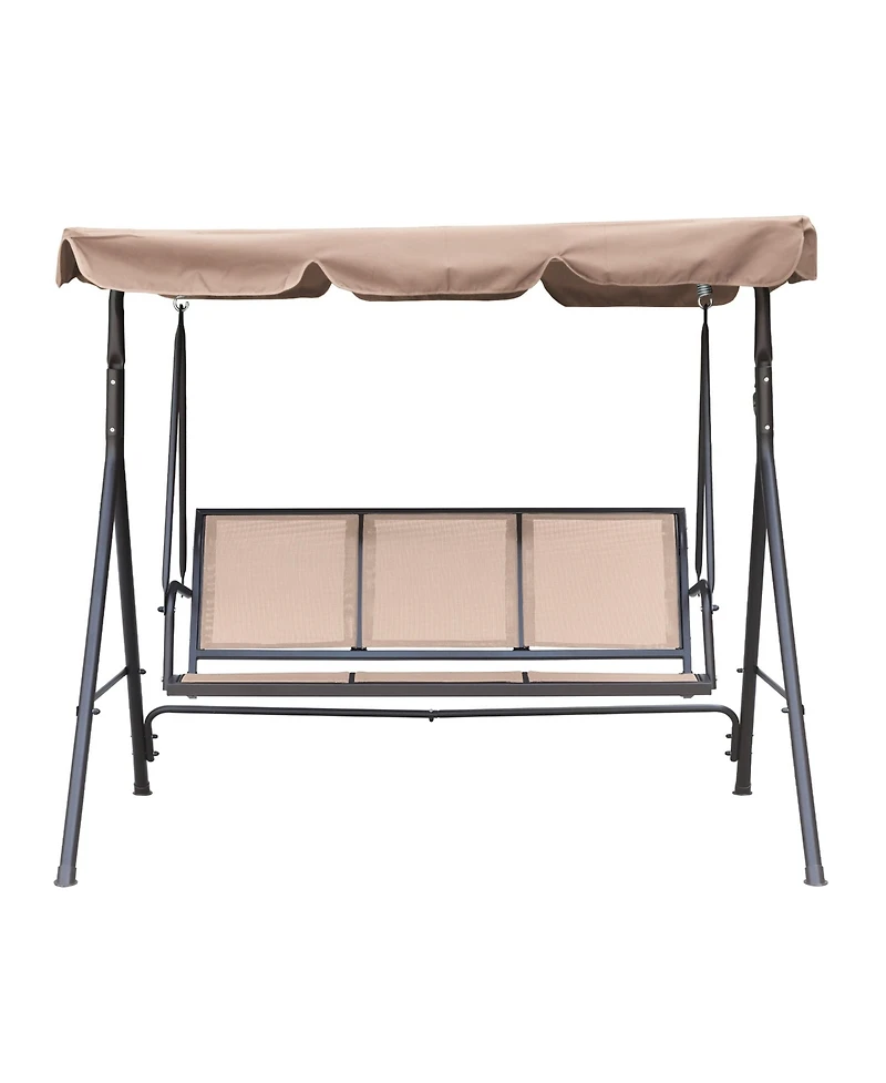 Patio Swing Outdoor Porch Swing Chair for Adults with Removable Cushion Textilene 3 Seat Large Converting Canopy Swing Glider for Garden Backyard Deck