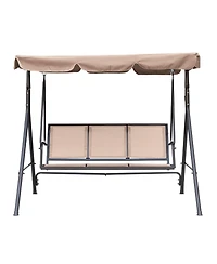 Patio Swing Outdoor Porch Swing Chair for Adults with Removable Cushion Textilene 3 Seat Large Converting Canopy Swing Glider for Garden Backyard Deck