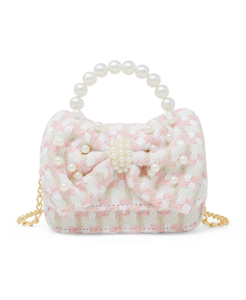 Tiny Treats + Zomi Gems Girls Tweed Jumbo Pearl Bow Handbag, Pink