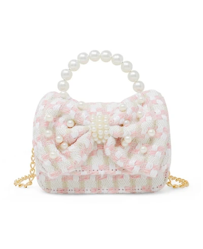 Tiny Treats + Zomi Gems Girls Tweed Jumbo Pearl Bow Handbag, Pink