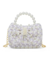 Tiny Treats + Zomi Gems Girls Tweed Jumbo Pearl Bow Handbag, Pink