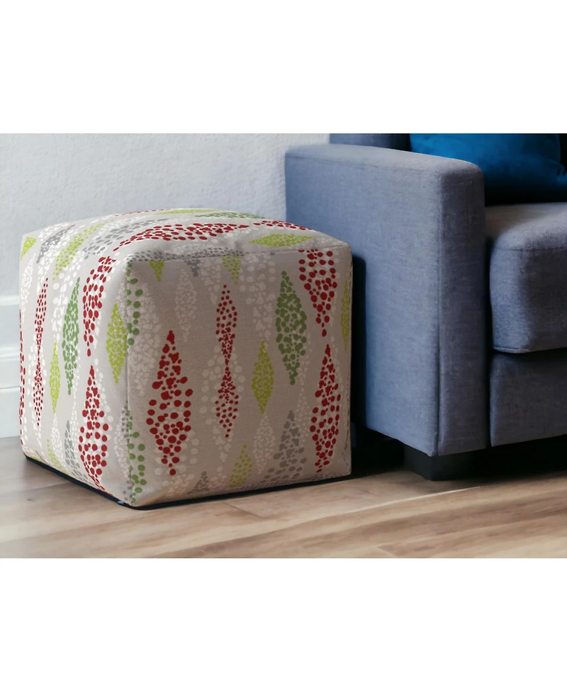 17" Ivory Cotton Polka Dots Pouf Ottoman