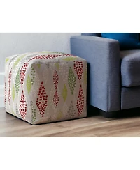 17" Ivory Cotton Polka Dots Pouf Ottoman