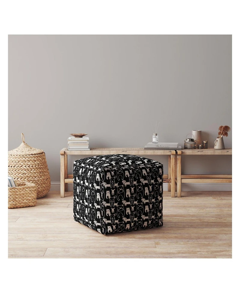 17" Black Cotton Animal Print Pouf Ottoman