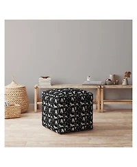 17" Black Cotton Animal Print Pouf Ottoman