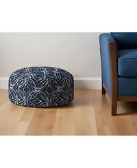 Canvas Round Damask Pouf Ottoman for Living Room and Bedroom Seating