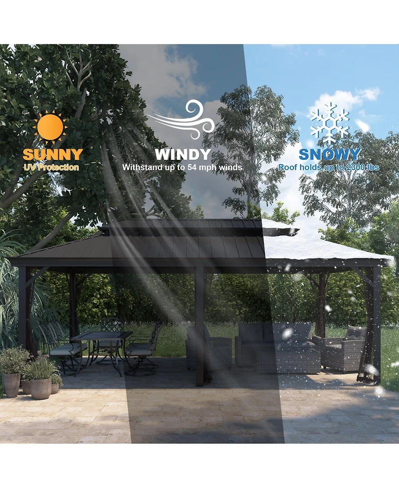 12x20 Ft Hard Top Metal Gazebo Patio Double Roof Canopy Aluminum Frame Gazebo with Netting Tent Curtains