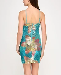 Bcx Juniors' T-Neck Lily Placement Sequin Bodycon Dress