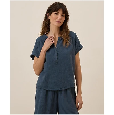 Pact Women's Cotton Coastal Double Gauze Short Sleeve Popover