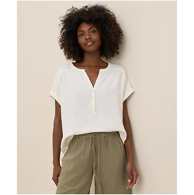 Pact Women's Cotton Coastal Double Gauze Short Sleeve Popover