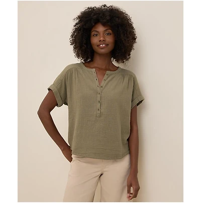 Pact Women's Cotton Coastal Double Gauze Short Sleeve Popover