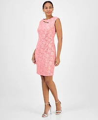 Connected Petite Lace Cutout Sleeveless Sheath Dress