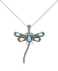 Marcasite (1/4 ct. t.w.) & Agate (1 ct. t.w.) Dragonfly 18" Pendant Necklace in Sterling Silver