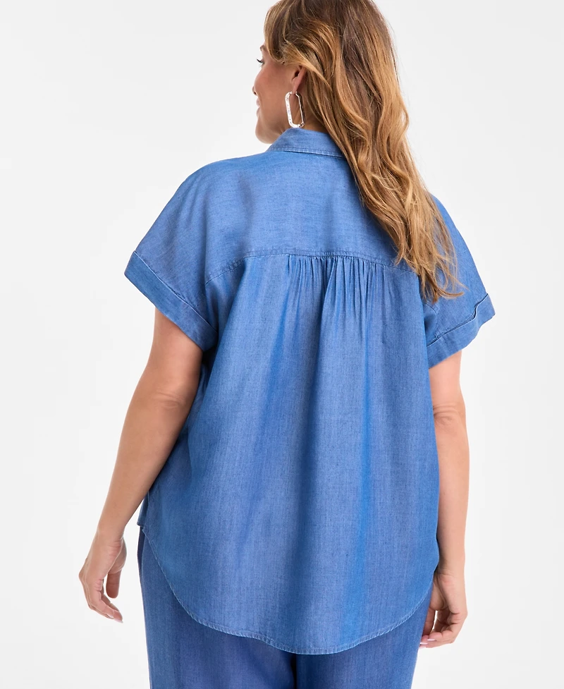 Style & Co Plus Button-Front Short-Sleeve Shirt, Exclusively at Macy's