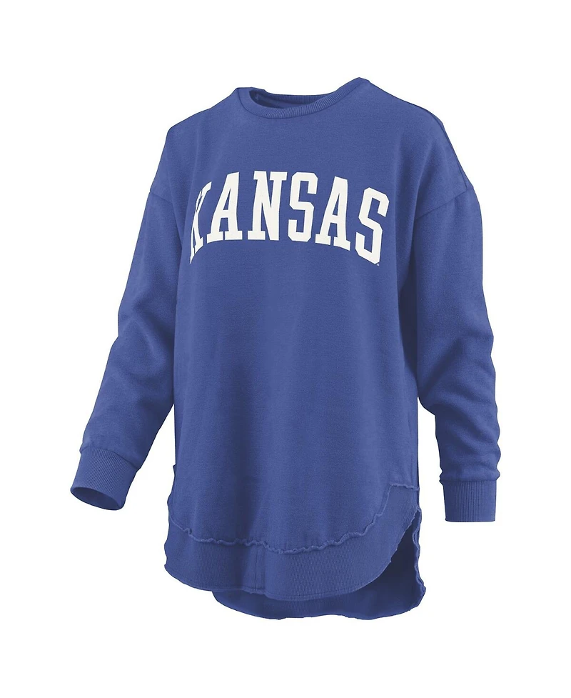 Pressbox Women's Royal Kansas Jayhawks Melange Poncho Vintage Fleece Long Sleeve Pullover Sweatshirt