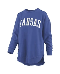 Pressbox Women's Royal Kansas Jayhawks Melange Poncho Vintage Fleece Long Sleeve Pullover Sweatshirt