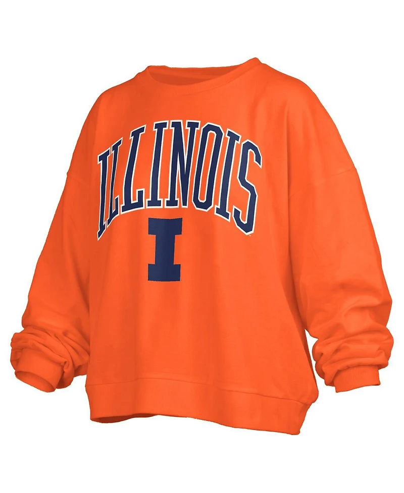 Pressbox Women's Orange Illinois Fighting Illini Janise Arch Over Logo Waist Length Oversized Pullover Sweatshirt